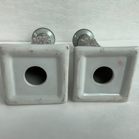 Vintage Chinoiserie Candle Holders Pastel Textured Boho Decor - One Pair… - Picture 5 of 10
